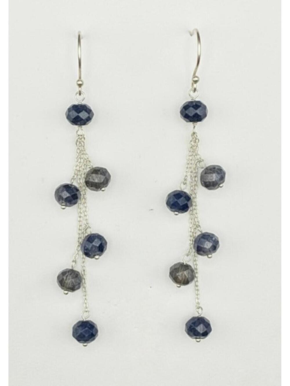 3" Cascading Faceted Sapphire dangle Sterling Silver earrings long